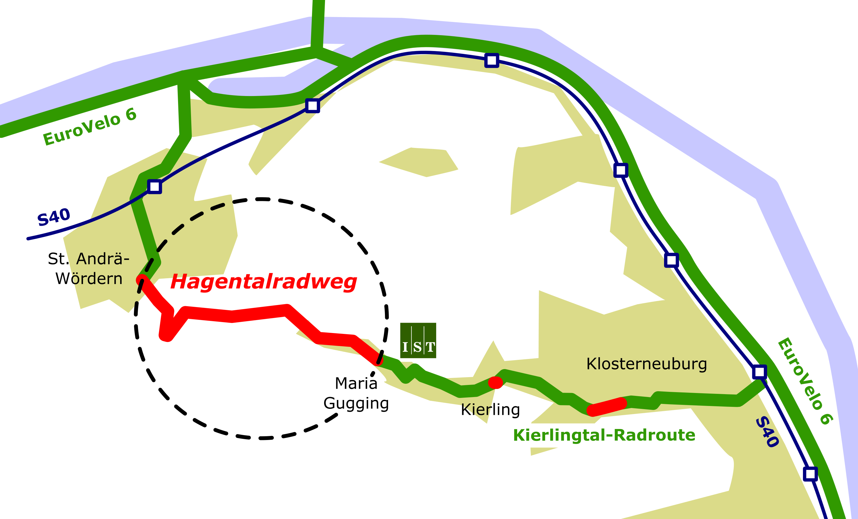 Radrouten (grün) und Lücken (rot), zum Vergrößern Karte anklicken